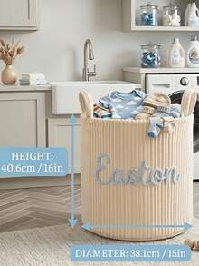 Personalized Custom Name Corduroy Storage Basket, Large Capacity Laundry And Blanket Organizer, Custom Home Decor Gift, Suitable For Christmas, Thanksgiving, Housewarming, Bedroom And Living Room Storage - Multicolor - View 7