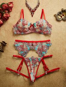 Bộ nội y gợi cảm lưới thêu hoa PinupPomp 5 món/set cho nữ, phong cách đi chơi, quà tặng cho cô ấy - Nhiều màu - Xem 4