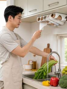 Kitchen Paper Towel Holder, Under Cabinet Mount, Baking Paper And Plastic Wrap Dispenser, Space-Saving Design, Durable Plastic Material, Bathroom Accessory, Suitable For Commercial And Residential Use, Small Apartment Essential - Multicolor - View 5