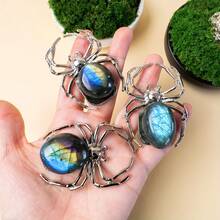 1pc Vintage Labradorite Crystal Spider Decor - Intricate Metal Wire Wrapped Design, Grey Moonstone Craft Home Or Office Decoration, Unique Holiday Gift Idea - 1 Pc - View 4