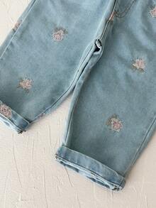 Baby Blue Patchwork Distressed Elastic Waist Casual Long Pants, All-Season Comfortable Breathable Children's Casual Pants - Blue - View 9