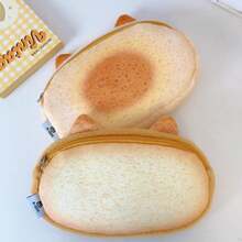 1pc Cute Siamese Cat Plush Pencil Case, Realistic Bread Shape With Healing Vibes, Exquisite Embroidery Outlining Lively Cute Expression, Decorated With 3D Small Flowers, Full Of Fun. Soft Skin-Friendly Fabric, Spacious Interior Storage For Various Pens And Stationery. Unique Eye-Catching Design, Suitable For Students' Daily Learning, Enhances Desk Atmosphere, Also Great As A Creative Gift For Friends, Combines Aesthetics And Practicality, Creates A Playful Desk Accessory - Multicolor - View 3