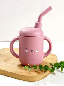 1pc Cute Animal Face Pattern Silicone Straw Cup, Sippy Cup With Double Handle, Suitable For Baby Drinking Water - Multicolor - View 11