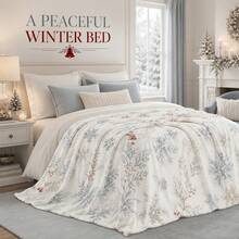 1pc Light Blue & Gold Snowflake Branch Berry Print Throw Blanket, Soft White Christmas Style Decorative Blanket, Suitable For Sofa And Bedroom - Multicolor - View 6
