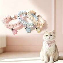 1pc Cute Floral Lace Cat Collar, Detachable Kitten Collar With Bell And Shiny Star Pendant, Soft Pet Collar, Suitable For Small Adult Cats, Perfect For Daily And Holiday Wear, Gift For Pets - Multicolor - View 3