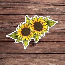1PC Beautiful Yellow Sunflower Botanical Sticker, Gold Floral Bloom Illustration Vinyl Decal For Laptop Water Bottle Notebook E-Reader, Waterproof Plant Decal Sticker, Aesthetic Stationery Scrapbook Gift For Her - S2529 - View 1
