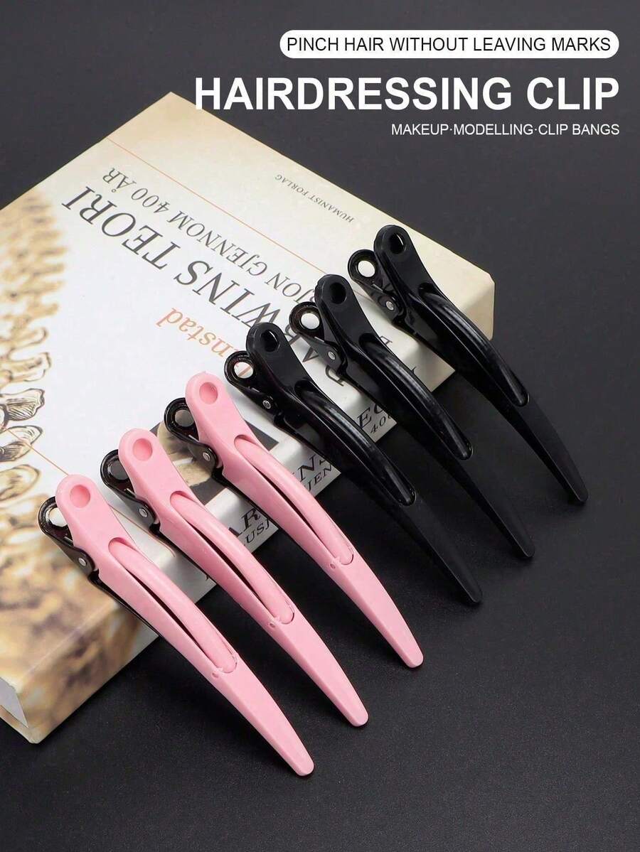 Professional Hair Crocodile Clips, No-Crease Sectioning Positioning Hair Clips, Hair Salon Haircutting, Makeup Bangs Styling Clips, Black And Pink Optional - Multicolor - View 1