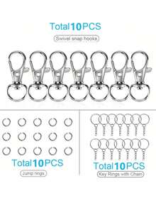 [Iron Material Keychain Making] 20_40_60_10 Keychain Making Kit, Zinc Alloy And Iron Material, With Rotating Hook - Keychain + Key Ring + Jump Ring - View 7