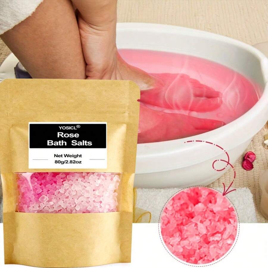 1/2/3 Packs Rose-Infused Sea Salt Foot Soak - 80g, Deep Cleansing & Moisturizing Bath Bomb For Dry, Cracked Feet - Perfect Gift For Women - Various Style - View 1