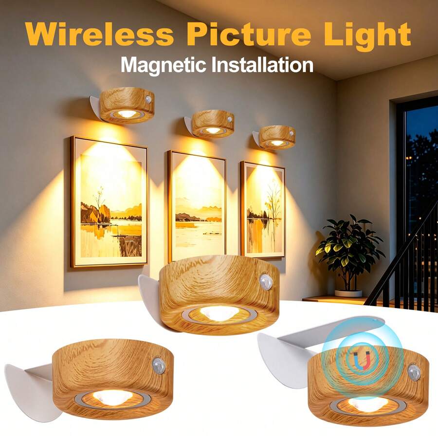 1/2pcs LED Wall Mounted Art Light, Battery Powered Wall Picture Light, Smart Magnetic Wireless Wall Lamp, Home Decor Wall Spotlight, Touch Dimmable, 3 Lighting Modes, Suitable For Framed Artwork And Portrait Lighting Display