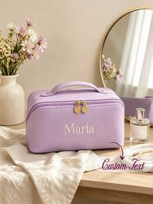 Customizable Leather Toiletry Bag - Personalized Gift For Wife - Gift For Mom - Anniversary Gift - Cosmetic Bag - Monogrammed Makeup Case - Multicolor - View 7