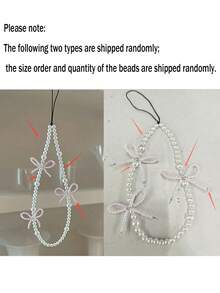 Pink Bow Pearl Charm Bracelet - 3 Bow Design - Phone Case Accessory - Plastic Material - Multicolor - View 11