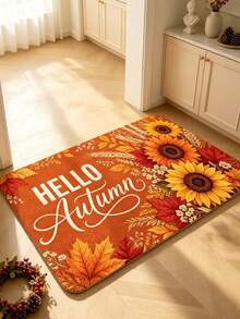 1pc Orange Sunflower Autumn/Winter Doormat, Decorative Floor Mat, Entryway Mat, Door Mat, Small Rug, Welcome Mat, Carpet, Kitchen Rug, Home Decor, Front Door Mat, Area Rug, Area Carpet - Multicolor - View 3