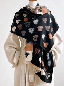 1pc Mixed‑Pattern Heart Jacquard Thick Scarf 65*180cm, Polyester Faux Cashmere Fall Winter Shawl For Travel Party Outing Wear As Scarf Shawl Head Wrap - Multicolor - View 4