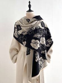 1pc Elegant Floral Pattern Jacquard Faux Cashmere Warm Scarf, Cold-Proof Neck Warmer, Women's Autumn/Winter Fashion Versatile Air Conditioning Shawl Blanket, Suitable For Daily Matching And Decorative Use - Multicolor - View 7