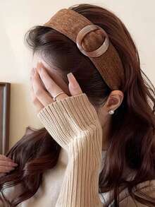 1pc Brown Round Buckle Headband, Suitable For Daily Commute, Date, Autumn/Winter Outfit - Multicolor - View 2