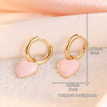 Fashion Pink Heart-Shaped Hoop Earrings, Women's Fashion Accessory - Gold - View 6