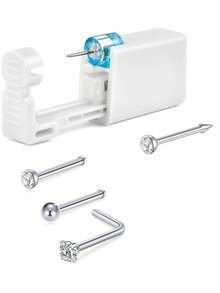 AVYRING 4-10pcs Nose Piercing Kit, Includes Silver & Gold Nose Studs, 1 Nose Piercing Gun, Disposable Nose Piercing Set, Includes Straight Bar & L-Shaped Nose Rings - Multicolor - View 7