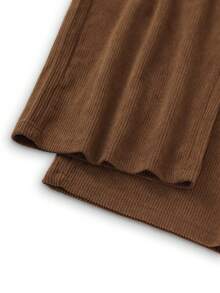 Men's Corduroy Cargo Pants With Elastic Drawstring Waist, Multiple Pockets, Wide Leg Casual Long Pants, Autumn/Winter - Coffee Brown - View 8