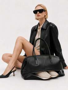 Dedoo Women's Viral MultiFunction Duffle Tote BagFaux LeatherFront Zipper Shoe CompartmentLarge‑Capacity Minimalist Weekender Bag For Commute Travel Fitness - Black - View 7