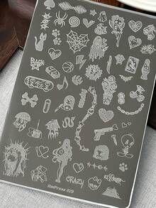 1Pc Gothic Style Nail Stamp Plate 3D Mixed Halloween Snake Bat Black Cat Ghost Skull Pattern Nail Printing Template Reusable Stainless Steel Nail Transfer Tool For DIY Manicure Decorations - Multicolor - View 4