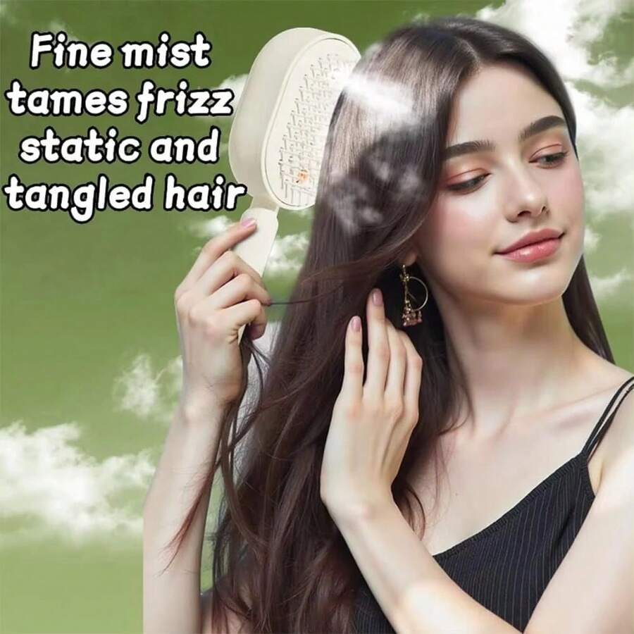 Electric Mist Telescopic Air Cushion Hairbrush, Portable Scalp Massage Comb, Type-C Rechargeable, Anti-Tangle Self-Cleaning Function, ABS Material Daily Hair Care Styling Tool