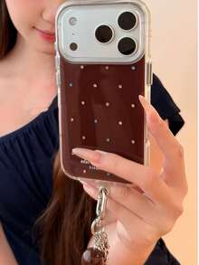 Vintage Autumn/Winter Minimalist Brown Small Rhinestone Phone Case Compatible With Iphone 18 Pro Max, 17 Pro, 16 Pro, 15 Pro, Women's Full Coverage Double Layer Anti-Drop Protective Cover - Multicolor - View 3