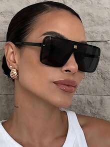 1 Pair Women's Black Oversized Square Fashion Glasses, Suitable For Daily Wear And Decorative Use - Black - View 5