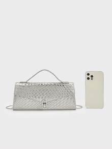 REMANLAND Women's Elegant Solid Color Envelope Clutch Bag, Elegant Evening Handbag, Flip Lock Design, Suitable For Wedding Guests, Evening Parties, Balls And Formal Occasions - Silver - View 7