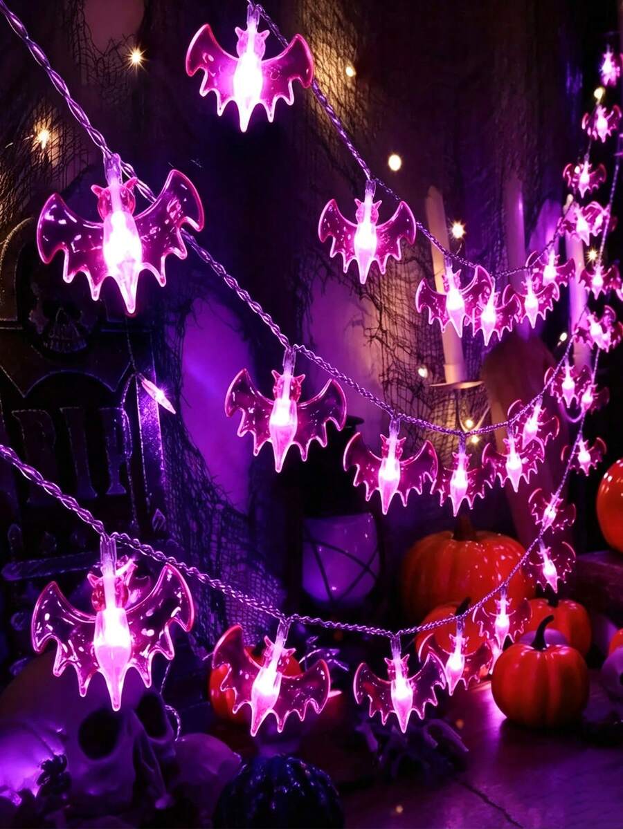 Halloween String Lights, LED Purple Bat String Lights, Suitable For Halloween, Party, Yard, Indoor, Outdoor Decoration, LED String Lights, Holiday Party Decoration String Lights, Purple Bat LED String Lights - Colorful String Lights - View 1