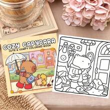 Healing Capybara Themed Coloring Book, 24 Pages Of Cute Capybara Life Line Art Patterns, Depicting Capybaras Shopping, Leisurely Playing, And Warm Daily Life With Small Animals, Suitable For Children's Leisure Hand-Drawing, Adorable Animal Fun Coloring Book - Healing Capybara Coloring Book - View 3