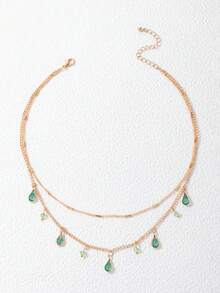 Fashionable And Simple Green Rhinestone Women's Short Necklace With Bone Locking Chain Design, Women's First Accessory - Multicolor - View 3