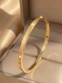 3Pcs French Minimalist Women Gold Open Cuff Bangle Set,Stainless Steel ,Clover,Nail Dial & Twisted Rope Stack‑Able Design,Party Daily Jewelry - Multicolor - View 10
