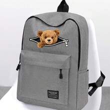 Cute Zipper Bear Print Backpack For Girls And Boys, Suitable For School And Short Trips, Ideal For Students' Daily Commute, Large Capacity Compartment Can Store Laptop And Various Learning Supplies - Backpack - View 5