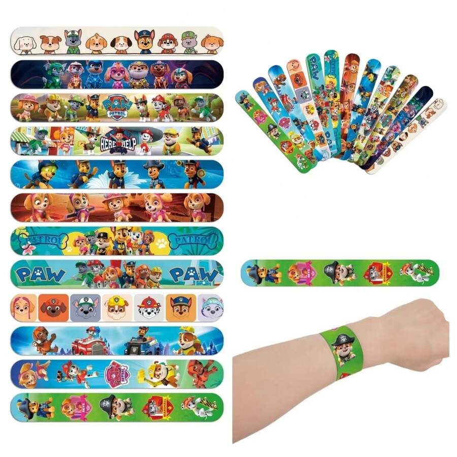 1set/12pcs Paw Patrol Family Series Bracelet Ryder M-Arshall Rubble PVC Snap Circle Cartoon Pat Circle Bracelet Fun Gifts - Multicolor - View 1