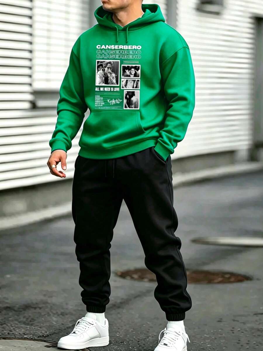 Men Hoodie Co-Ords - Green - View 1