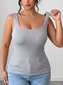 3 PiecesPlus Size Ribbed Tank Tops, Wirefree Sewn-In Cups Cami, Everyday Basic Fall Base Layer - Multicolor - View 3