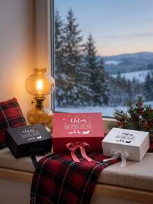 1個個性化聖誕前夜禮物盒，客製化聖誕姓名禮物盒，個性化聖誕禮物盒，客製化空磁吸禮物盒附緞帶蝴蝶結，個人聖誕訊息盒，聖誕前夜禮物盒，個性化禮物盒，聖誕禮物盒，聖誕前夜禮物盒，白色與粉色紙盒附緞帶蝴蝶結，磁吸客製化禮物盒蓋與緞帶禮物，磁吸空禮物盒附字母客製化聖誕禮物盒，適合節日派對 - 彩色 - 查看 2