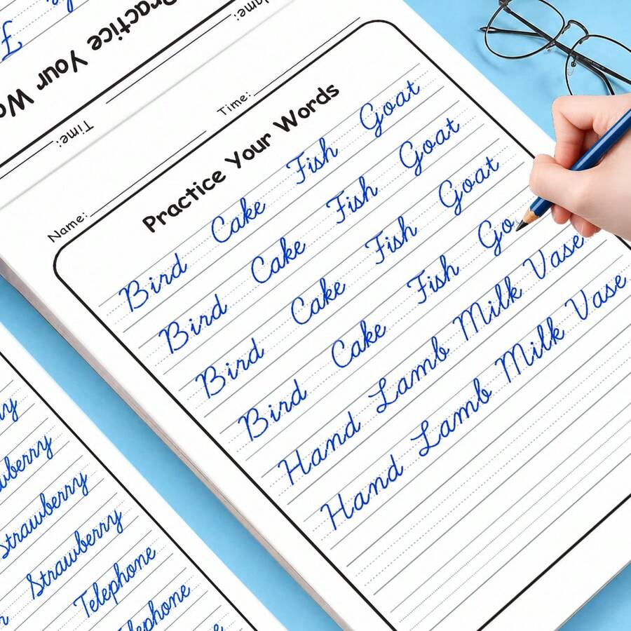 Cursive Handwriting Workbook, 32‑Page Cursive Writing Practice Book For Beginners, Words Sentence Tracing Exercise Book, Preschool Early Educational Toy, Kids Reading & Writing Learning Supplies - Red - View 1