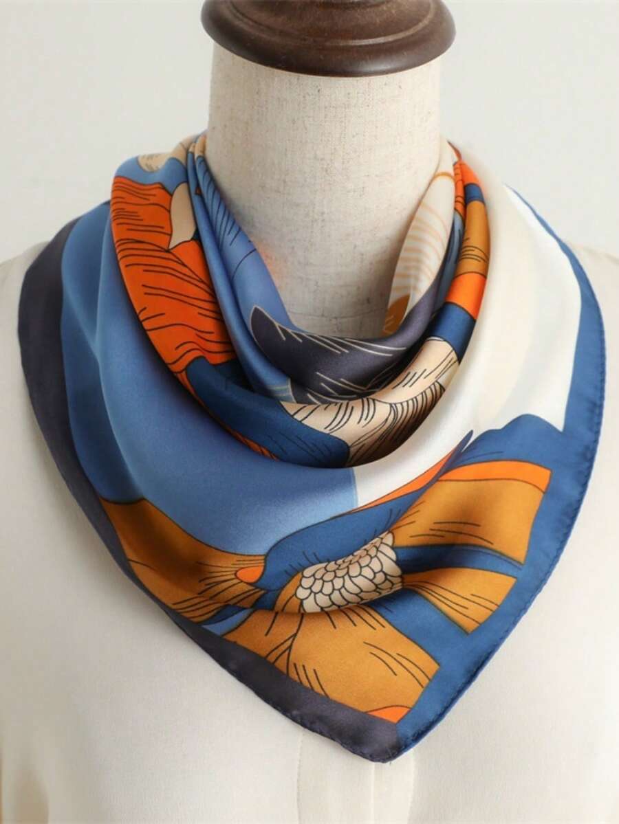 1pc Paisley Pattern Printed Silk Bandana Scarf For Men, Sun Protection Headscarf, Versatile Neck Scarf - Blue - View 1