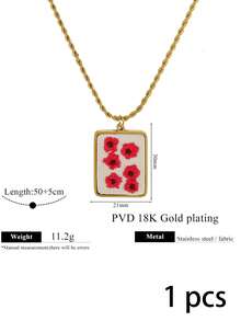 1 Pc 304 Stainless Steel Fall Decor Embroidery Flower Pendant Necklace Vintage Handmade Floral Textured Charm Twisted Chain Fall Style Jewelry Women - Necklace - View 11