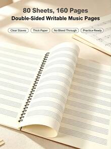 Buku Catatan Manuskrip Musik Kosong, Termasuk Tata Letak Staf untuk Komposisi dan Kertas Manuskrip, Tempat Penyimpanan Partitur Musik, Buku Catatan Partitur Piano untuk Pelajar, Tahan Air dan Dapat Dilipat, Map Tempat Penyimpanan Partitur Piano - A - View 2
