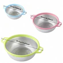 Stainless Steel Fine Mesh Colander Basket, Multi-Purpose Kitchen Strainer, Fruit Basket, Rice Washing Basket, Rice Sieve, Colorful - Double-ear Mesh Basket - Plastic Handle - View 10