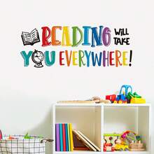 Reading Will Take You Everywhere Wall Sticker, Colorful Inspirational Reading Quote With Book & Globe Wall Decal, Removable Self-Adhesive Educational Wall Art For Kids Bedroom, Classroom, Study Room, Library & Playroom Decor - K112 - View 1