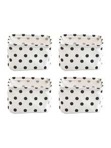 Foldable Fabric Storage Basket With Handles, Polka Dot Style Desktop Cosmetic Organizer Box, Multi-Purpose Sundries Storage For School Office Dressing Table Dorm Room, Sturdy Modern Home Decor, Gift For Students Office Workers Home Organizers - Multicolor - View 12