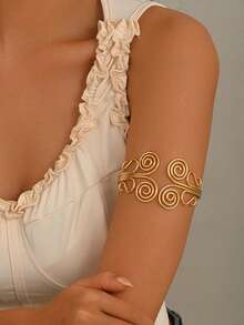 1pc Elegant Minimalist Spiral Link Line Wrapped Metal Arm Cuff, Women's Elegant Fashion Body Jewelry, Suitable For Women's Street, Party, Daily Commute Matching Accessory - Gold - View 2