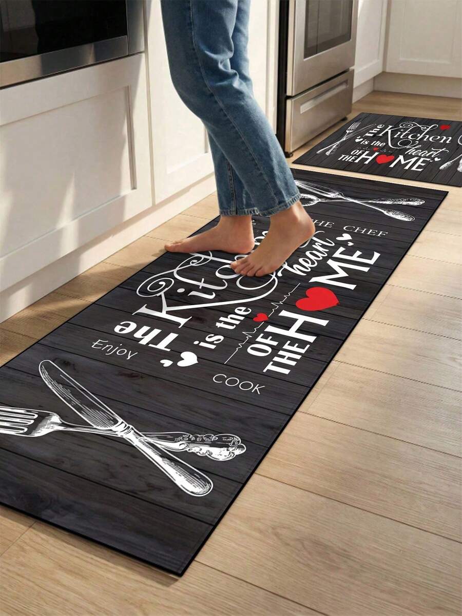 SANJIANGDI 1pc American Retro Wood Grain Pattern Kitchen Mat, 0.6mm Crystal Velvet Soft And Machine Washable.Suitable For Kitchen,Corridors, Bathrooms, Living Rooms, Outdoor Door Mats, And Toilets. Useable Throughout The Year And For Various Holidays. - Multicolor - View 1