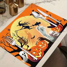 1/4/6pcs Halloween Series Witch Moon Ghost Pumpkin Pattern Printed Placemats Suitable For Home Kitchen/Heat-Resistant Placemats Table Protection Kitchen Dining Table Party Scene Decoration - Multicolor - View 10