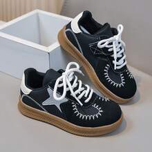 1 Pair Kids' Retro Patchwork Sneakers, Boys' And Girls' Soft Sole Non-Slip Hook And Loop Casual Sports Shoes - Black - View 2
