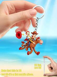 Disney Toy Story Character Keychain - Woody And Jessie In Horse Riding Pose, Made Of Acrylic, Flat Cartoon Pendant, Metal Key Ring, Bag Accessory For Carrying Around. - Multicolor - View 6